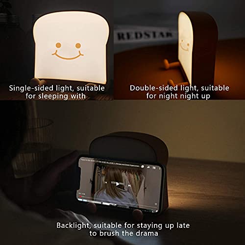Image of QANYI Toast Bread Night Light,Soft LED Toast Lamp with Cute Face Always Smile,Bedroom Table Lamps Graduation Gifts Ideas for Teen Girls 10 11 12 13 14 Year Old Girls