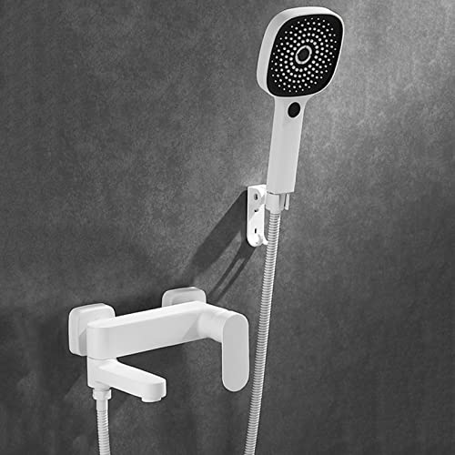 WOTZOV Grifos de baño con Ducha de Pared, Grifo de Ducha Blanco, Grifo Giratorio de latón para bañera con Ducha-A