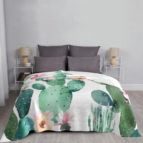Couverture plaid cactus 100x127 cm en flanelle de lit beige - 4