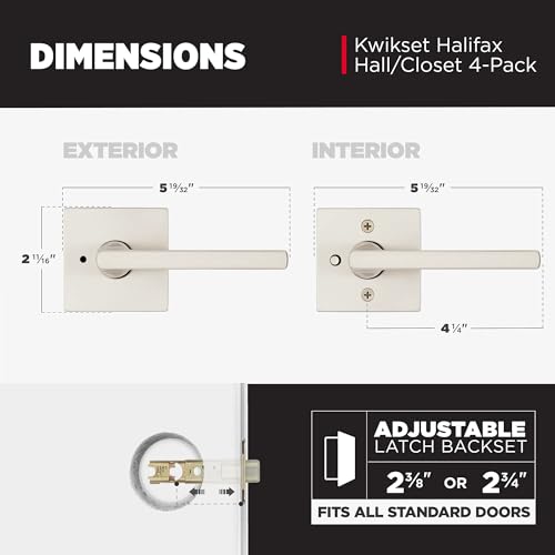Image of Kwikset Halifax Interior Square Privacy Door Handle with Lock, Door Lever for Bathroom and Bedroom, Satin Nickel Reversible Keyless Push Button Lock Door Lever