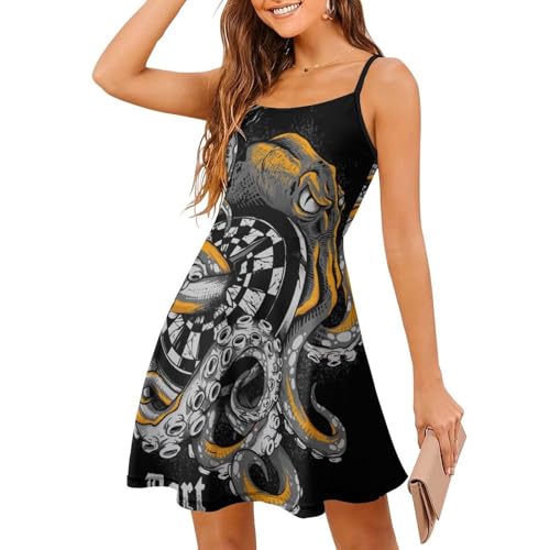 Robe d'été à bretelles imprimé poulpe de fléchette pour vos journées ensoleillées à la plage