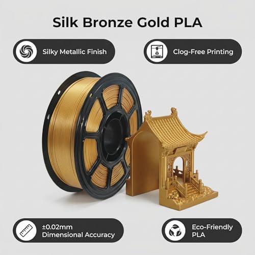Image of PLA Filament 1.75mm Bronze Gold 1KG, Clog-Free 3D Printer Filament Dimensional Accuracy + /- 0.02mm, 1kg Spool(2.2lbs) 3D Printing Filament Fits for Most FDM 3D Printers