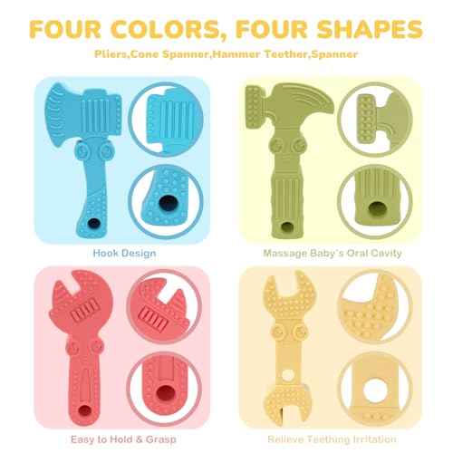 Image of TYRY.HU Baby Teething Toys for Babies 0-6 Months 6-12 Months, BPA Free Silicone Baby Molar Teether Chew Toys, Hammer Wrench Spanner Pliers for Boys Girls, Soft-Textured, Easy to Hold & Clean, 4 Packs