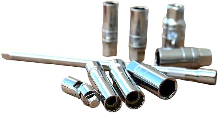 9PC 3/8" Drive Magnetic Thin Wall Spark Plug Socket Set with Universal Swivel Joint | Spark Plug Removal & Tool Kit | Magnetic Swivel Sockets for Automotive Repairs | Universal Spark Plug Wrench