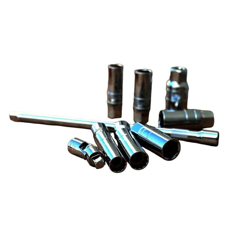 9PC 3/8" Drive Magnetic Thin Wall Spark Plug Socket Set with Universal Swivel Joint | Spark Plug Removal & Tool Kit | Magnetic Swivel Sockets for Automotive Repairs | Universal Spark Plug Wrench