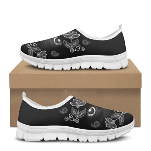 JoyLamoria Womens Floral Skull Print Low Top Lightweight Walking Shoes Girls Go Easy Travel Shoes Art Comfy Sneakers2