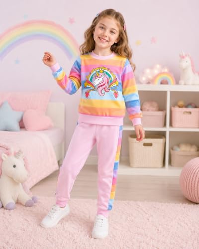 Image of Little Girls 2 Piece Outfits Ruffle Sleeve Unicorn Sweatshirts Top and Leggings Set School Outfits Kids Clothing Set