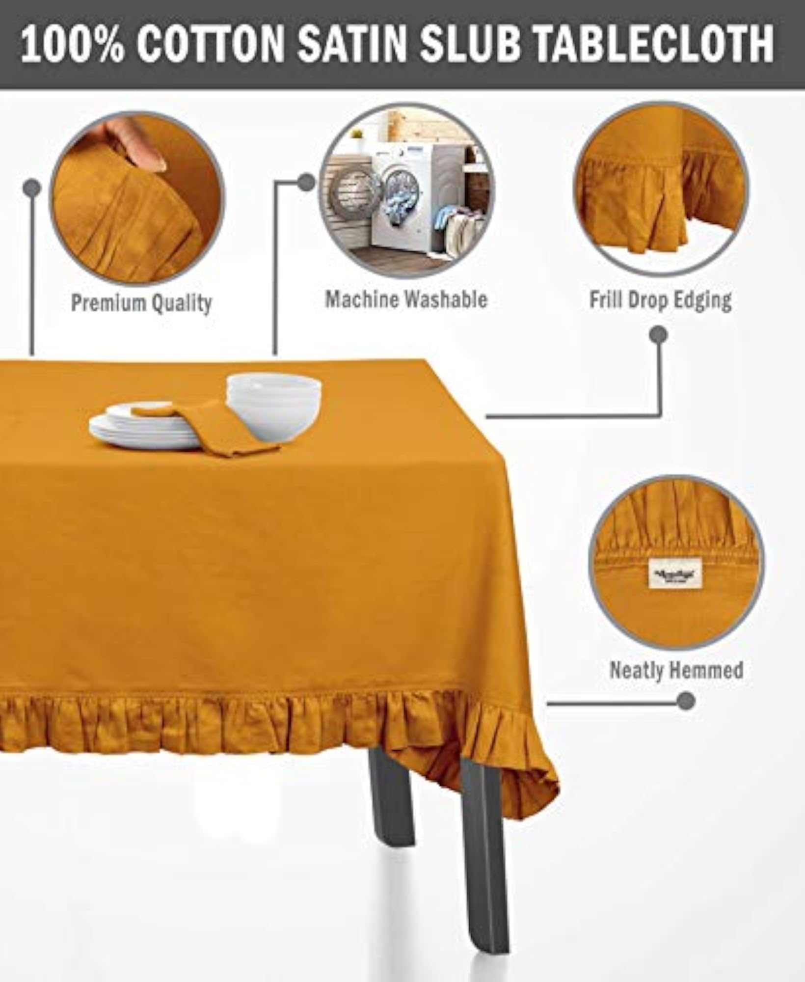 Ruffle Tablecloth Solid Table Cover, Mustard Yellow