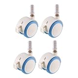 uxcell 1.85 Inch Swivel Caster Wheels Grip Neck Stem Caster Blue Furniture Wheel with Brake and Mounting Socket, 4pcs