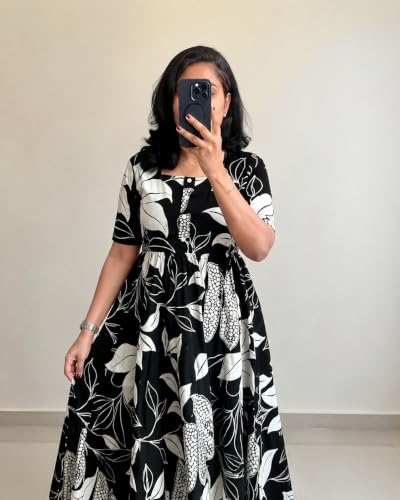 Image of Women's Rayon A-Line Midi Dress, Floral Print, Short Sleeves, Tiered Design, Round Neck, for Summer Wear