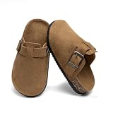 Casazoe Kids Suede Clogs Boys Girls Fleece Lined Cork Footbed Slip On Mules Soft Suede Leather Warm Indoor Outdoor Winter Clog Shoes with Elastic Strap