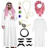Arab Costume Shemagh Keffiyeh Head Scarf for Men, Arabian Costumes Sheik Robe Fancy Dubai Dress Accessories Halloween (Arabian, Medium)