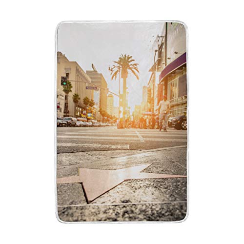 ELIENONO Mantas de vellón de Franela Suave y esponjosa,Paseo Fama Atardecer en Hollywood Boulevard,Manta cálida para sofá Cama Sofá Camping Ligero de Viaje,127x152cm