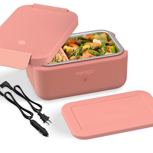 Bentgo Heat - Electric Lunch Box - Portable Food Warmer for Adults, Heated Lunch Box for Work, Travel, School & On the Go, Plug Into Wall or Car, Ideal for Ages 14+, 12V/24V & 120V Cords (Pink Spice)
