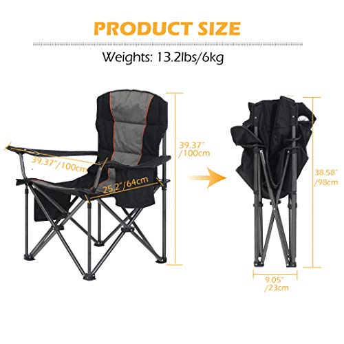 High Point Sports Oversized Portable Camping Folding Chair, Heavy Duty Foldable Outdoor Chair, Camp Chair With Cup Holder And Cooler Bag Support 450 Lbs, Black #TOP4