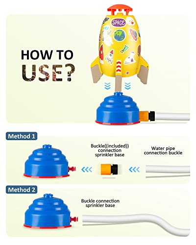 Outdoor Sprinkler For Kids - Water Spray Rocket - Summer Yard Toys For Toddlers, Water Fun Toys For Backyard Garden Activities, Water Rocket Toys For 3 4 5 6 7 8 9 10 Year Old Boys Girls Gift, Yellow #TOP4