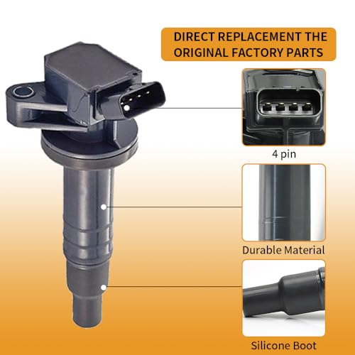 Image of Set of 4 UF247 Ignition Coil Pack & 4503 Iridium Spark Plug Compatible with 2000-2008 Toyota Corolla Chevrolet Prizm Pontiac Vibe Celica MR2 Matrix C1249 9091902239 5C1074 1.8 L4