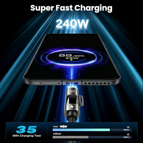 Image of Verilux 4 in 1 Magnetic Type C Cable with Digital Display, PD 240W Type C Cable Fast Charging with 480Mbps Data Sync, USB Charging Cord Combo C /USB /Lighting Port for iPhone 17 /16 /15, Galaxy S26, 1M
