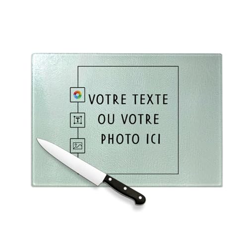 Planche à Découper Verre - Personnalisable Personnalisé avec Votre et Image et Votre Texte (20x28 cm)