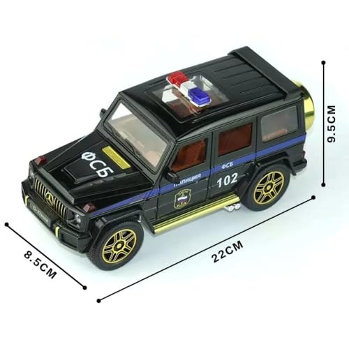 Image of New 1:24 G Wagon Police Jeep Diecast Alloy Metal Pull Back Car with Openable Doors Music Sound and Light Vehicle Toy Car for Kids Boys (White)