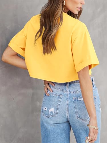 Image of Tankaneo Women Crop T-Shirts Half Sleeve Drop Shoulder Cropped Tops Y2K Casual Summer Basic Tees