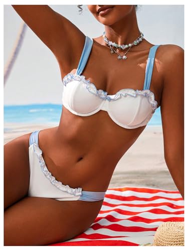 Floerns Women's Bikini Sets Frill Trim Push Up Vacation Two Piece Bathing Suits2