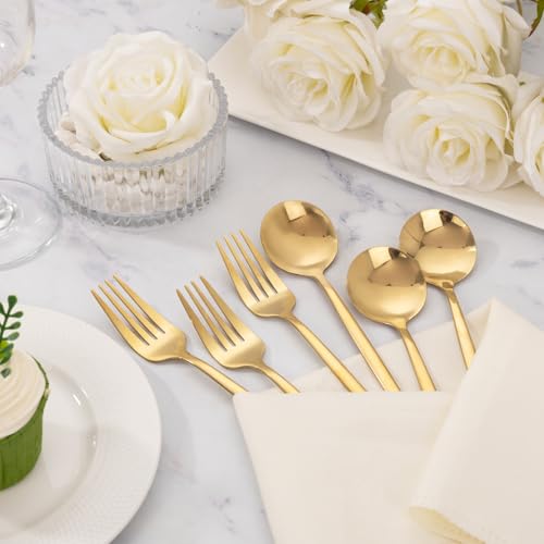 NOCCUR 20-Piece Stainless Steel Gold Spoons and Forks Silverware Set for 10 - Gold Forks and Spoons Utensils Set - Mirror Polished for Home&Party — view 5