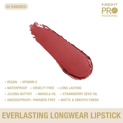 Image of INSIGHT Professional Everlasting Longwear Lipstick | Velvety Smooth Finish | Highly Pigmented | Transferproof,Waterproof,Smudgeproof | Infused with Vit E & Marula Oil - (Sandbox) 2.5gm