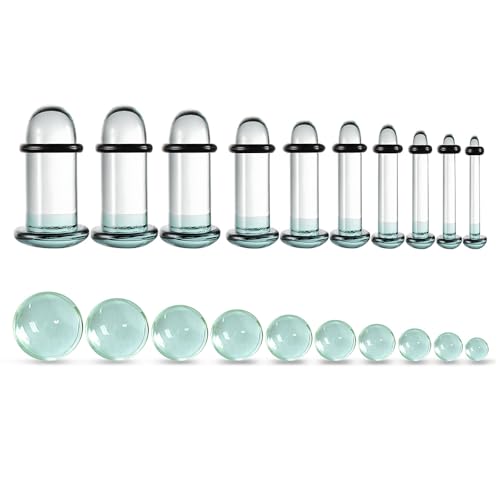 Casvort Unique 0.5mm Increments 14G-00g Comfy Pain-free Single Flare Glass Dead Stretching Plugs, Hypoallergenic Body Piercing Tapers, Pierced Ear Lobe Stretching Kits.