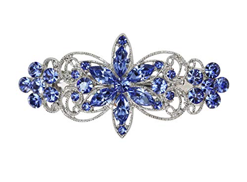 Barrette cheveux fleur strass bleu cristal accessoire coiffure chic