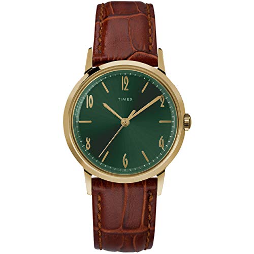Timex 34 mm Marlin Handwind Gold-Tone SST Case Green Dial Brown Strap Gold/Green/Brown One Size