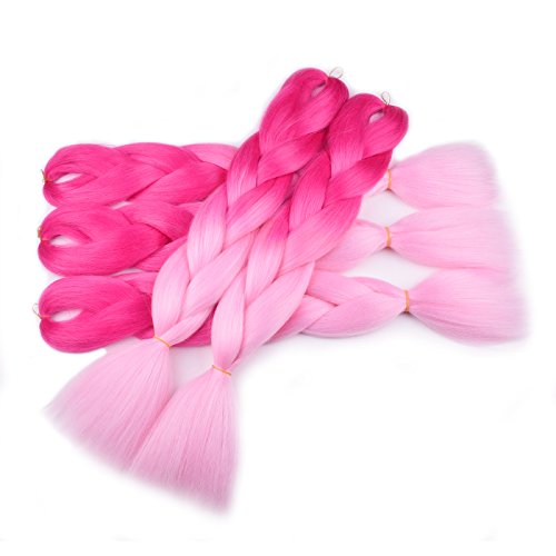 Ombre Braiding Hair (Pink/Light Pink)3Pcs Jumbo Braiding Hair Extension For Box Braids Twist 24 Inch Hot Water Seal Real Soft #TOP6