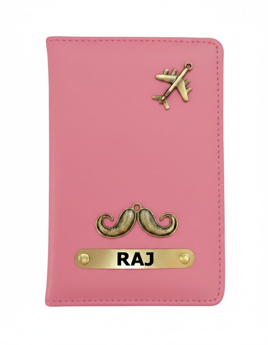 Customised Name & Charm Leather Passport Cover Holder for Men & Women | Personalised Birthday Gifts, Best for Gifting on Valentine, Christmas (Pink)-image-22