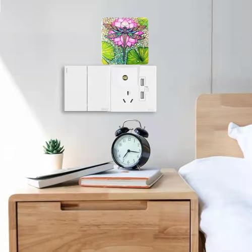 Image of Dragonfly And lotus flower Plug-in LED Night Light,Smart Auto Dusk to Dawn Sensor Nightlights Plug into Wall,White Energy Efficient Night light for Kids Bedroom,Bathroom,Kitchen,Stairs,Hallway
