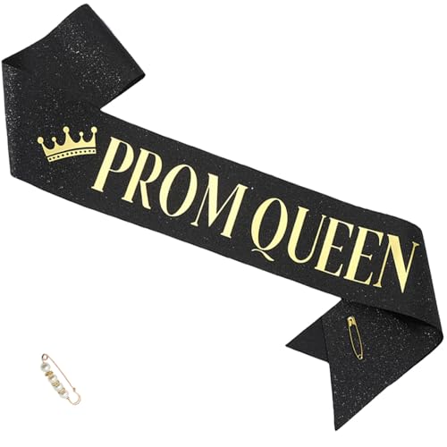 Image of inchProm Queen Sash with Pearl Safety Pin Graduation Party School Party Accessories Black Gold