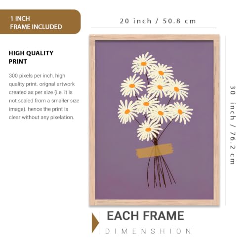 Image of kotart Boho Floral Art Home Decoration Painting | Floral Aesthetic Paintings With Frame For Living Room Bed Room Hotel Wall Decor Digital Reprint Set of 3 (20x30 Inch)