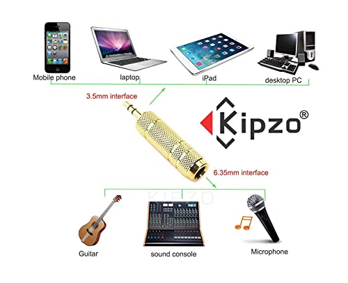 Image of 3.5mm stereo male to 6.35mm female audio adapter converter gold plug headphone jack music device connector sound interface aux port pack one