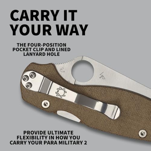 Spyderco Para Military 2 Folding Pocket Knife with 3.4" CPM Cru-Wear Steel Blade and Micarta Handle - EDC Knife for Men and Women, Perfect for Hunting, Tactical, Camping - PlainEdge - C81MPCW2 - Image 4