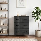 Weilusique Cassettiera in legno nero, 66 x 34,5 x 89,5 cm, con maniglie in metallo, armadio multiuso per soggiorno, ufficio, corridoio, credenza con 3 cassetti