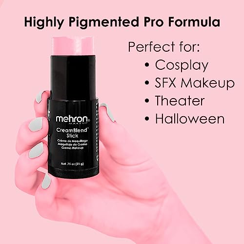 Image of Mehron Makeup CreamBlend Stick | Face Paint, Body Paint, & Foundation Cream Makeup | Perfect for Halloween .75 oz (21 g) (Pastel Pink) | Made in the USA
