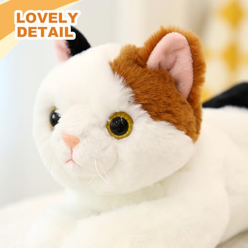 Image of PEACH CAT Calico Cat Plush Cute Kitten Stuffed Animal Soft Plushies Toy Pillow Gifts for Kids Black and Yellow 17.7 inch