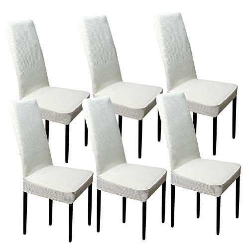 heyesupio Juego de 6 fundas elásticas para sillas de comedor de elastano, color blanco