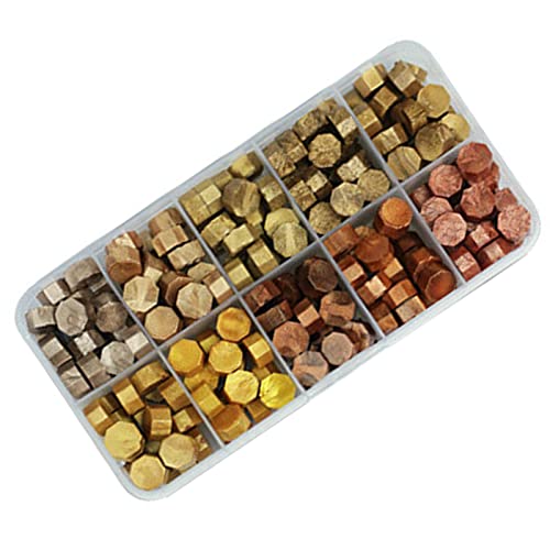 200 Pièces Perles de Cire à Cacheter 10 Couleurs Sceaux de Cire Octogonaux pour Rétro Cachetage de Timbres,Enveloppes, Invitations de Mariage,Emballage de Cadeaux (Série Or) Cover
