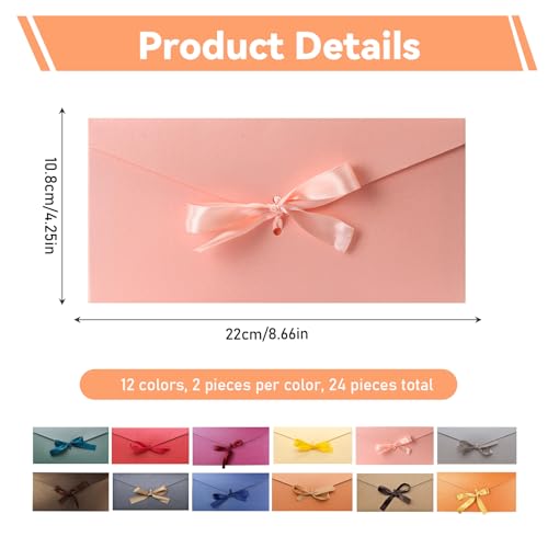 24 Stück Großer Schleifenumschlag Briefumschläge Bunt Schöne Briefumschläge Dekorative Briefumschlägen mit Schleife Briefumschlägen Hochzeit Perlglanzpapier Schleifenumschlag für Hochzeit Party