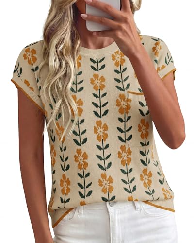 Image of KIRUNDO Summer Fall Short Sleeve Sweater for Women 2026 Casual Sweater Vest Cotton Knit Pullover Tank Tops Fashion Clothing
