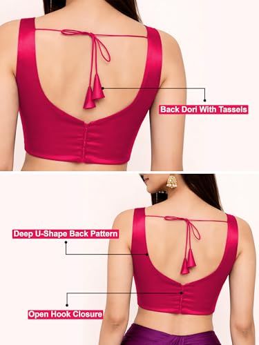 Image of TRENDMALLS Women's Fandy Satin Silk Blouse Sweetheart Neck Sleeveless Saree Blouse Choli Stylish Saree Blouse Ready to Wear