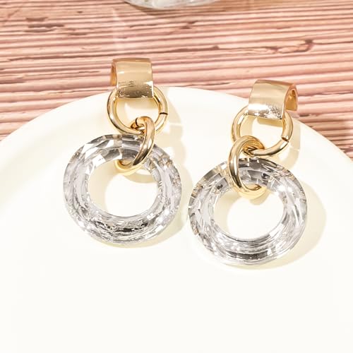 Women's Earring with Circle Crystal Dangle, Fashion Shining Earrings for Women, 925 Sterling Silver Drop Dangle Earrings, Statement Stud Earrings Set for Party Jewelry Gift3