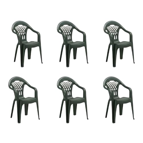 SHAF Lot de 6 chaises de Jardin Cancún empilables en Plastique résistant avec Assise et Dossier Confort Idéal pour terrasse, Jardin et Patio Vert