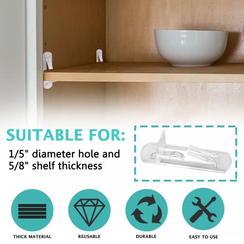 Uenhoy 20 Pcs Plastic Locking Shelf Pins, Clear Self-Locking Shelf Support Pegs Cabinet Shelf Clips Shelf Pegs Fits 5mm Diameter Hole & 5/8\" Thick Shelves - Thumbnail 4