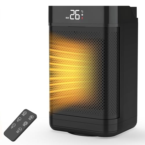 Air Pro Portable Electric Space Heater 10" - Energy Efficient PTC Ceramic Heater - 90 degree Oscillation, Remote Control, Tip Over & Overheat Protection, Built In Thermostat LED Display 1-12HR Timer